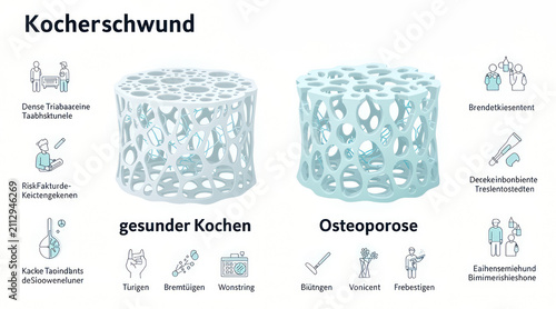 Medical illustration showing healthy bone versus osteoporosis