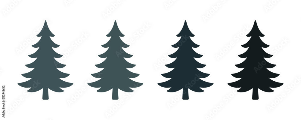 Obraz premium Four gradient Christmas trees in shades of blue and gray on a checkered background.