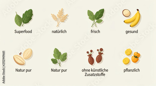 Collection of natural food and healthy lifestyle icons
