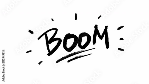 Hand-drawn BOOM comic text animation with scribble doodle effect and action lines for pop art motion Video 4K