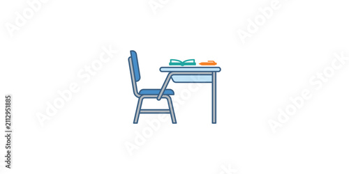 Simple vector illustration of a school desk and chair set.
