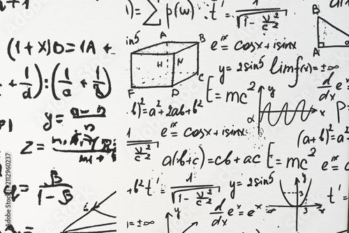 Bild auf Leinwand mathematical formulas, equations and geometric diagrams on chalkboard
