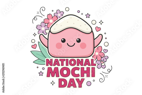 фотографія National Mochi Day Vector Illustration, Colorful Japanese Dessert and Food Holid