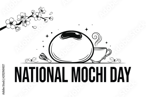 National Mochi Day Vector Art, Traditional Japanese Sweet Rice Cake Isolated on White Background