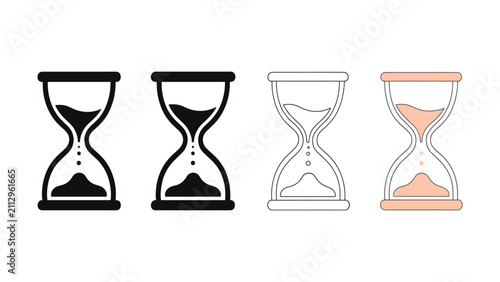 Hourglass Icons. Vector set for time measurement, deadlines, and temporal concepts in solid, outline, and hand-drawn styles.