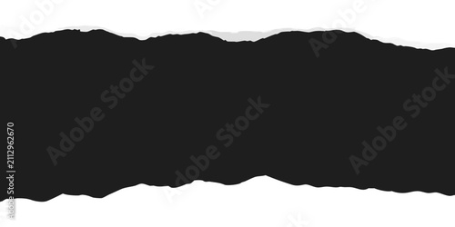 Canvastavla Torn paper edge with realistic texture dark gray silhouette on black