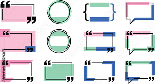 фотографія Creative Quote Box Template Set with Colorful Geometric Speech Bubbles, Brackets