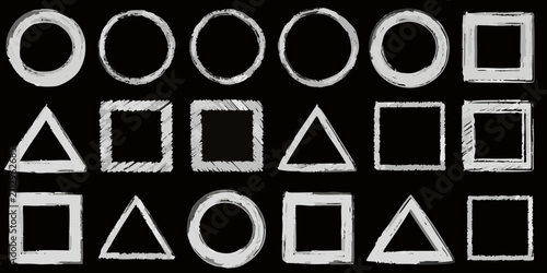 Geometric Shapes With Chalk Sketch Effect On Black Background
