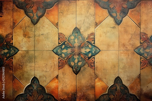 Decorative tiled background featuring intricate oriental ornaments in earthy tones suitable for diverse design projects