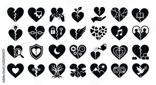 Obraz na płótnie Broken heart healing and emotional recovery icon set