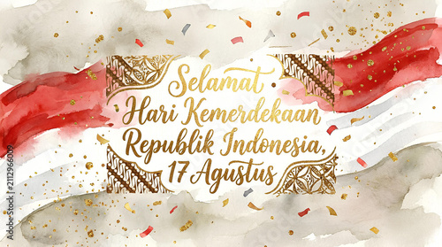 Indonesian Independence Day greeting banner with red white flag.