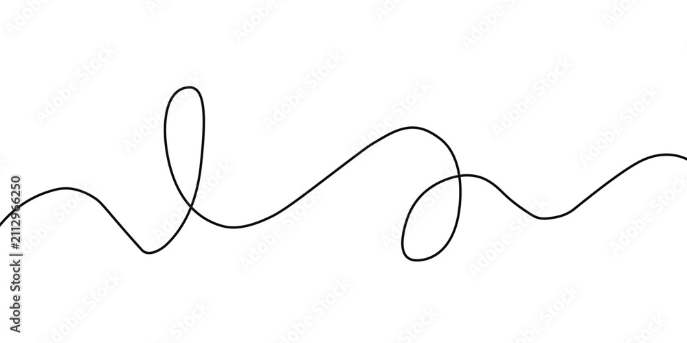 Obraz premium Single continuous wavy line. Single line curve, Chaotic Abstract line. Tangled texture of a continuous line drawing. 
