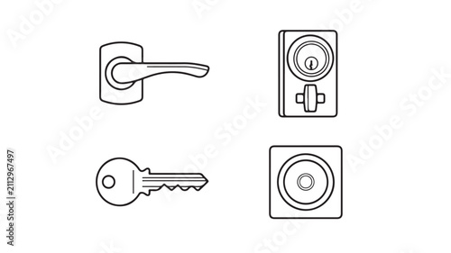 Door Hardware and Fitting Line Icons Collection Set