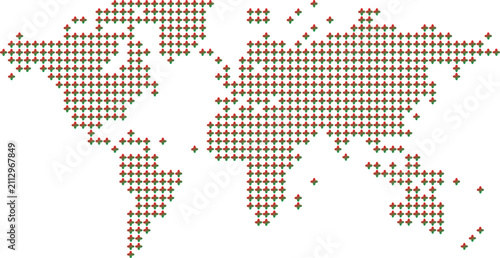 World Map Made of Red and Green Cross Icons