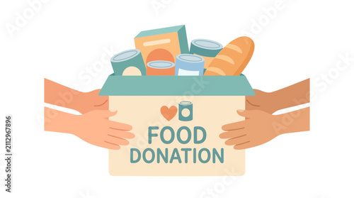 Food donation box held by hands, charity concept