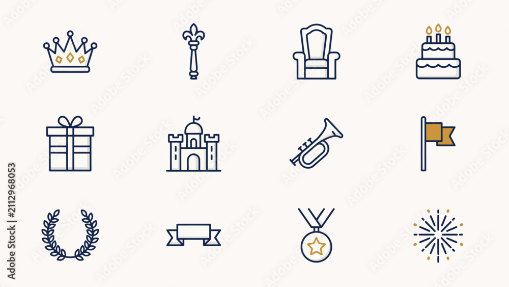 Obraz premium Premium minimalist celebration and achievement icon set for design projects with festive themes modern line art style against neutral background