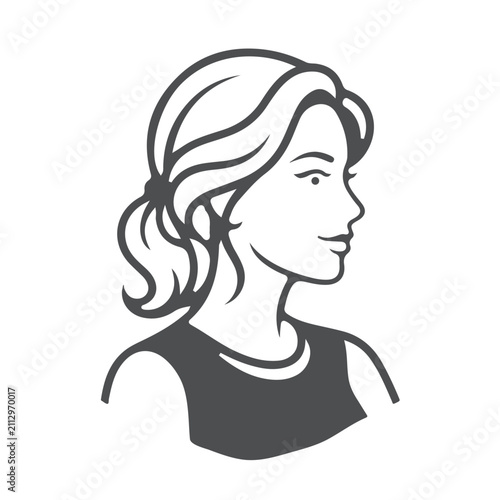 Modern Female Face Icon or Profile Illustration Isolated on White Background