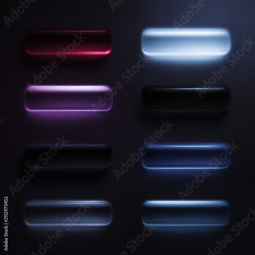 liquid glass neon glowing buttons set modern web ui components collection