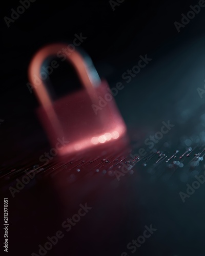 glowing padlock protecting financial data on digital device cybersecurity governance concept