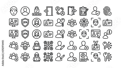 Collection of user account security and social network icons with transparent background