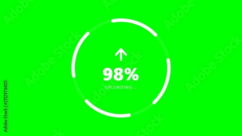 Circular Digital Upload Progress Bar Animation with Percentage Counter on Green Screen Background