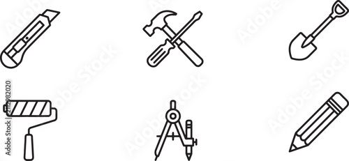 Set of construction and renovation tools icon collection with construction