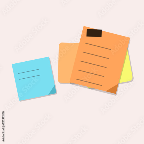 Collection of layered sticky paper notes with written lines reminder stationery planning organizer document
