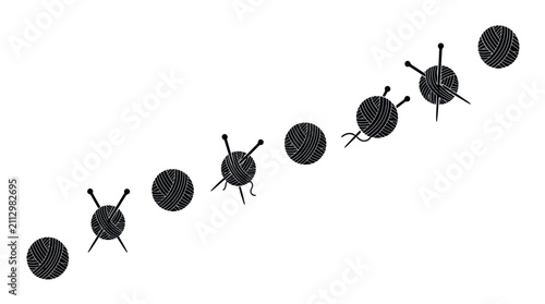 Obraz na płótnie Black Yarn Ball Knitting needles Trail Vector Set, Wool clew collection for needlework, Dark thread skeins for handicraft and hobby, yarn, knitting, needles, wool, clew, thread, handicraft, hobby