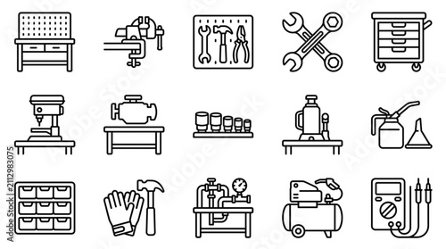 Fotografía Collection of industrial tools and equipment icons.