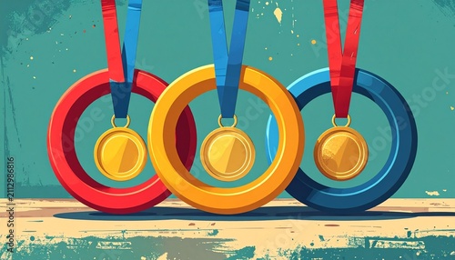 Colorful abstract illustration of three stacked rings with gradient hues.