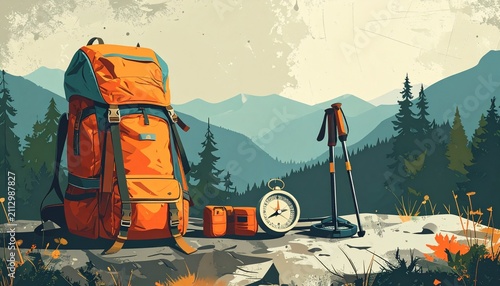 Orange mining truck parked at mountain quarry site.