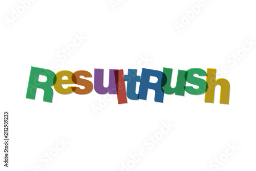 Colorful hand drawn text reading result rush isolated on a black background