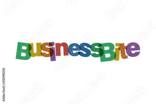 Colorful business bite text logo isolated on a solid black background