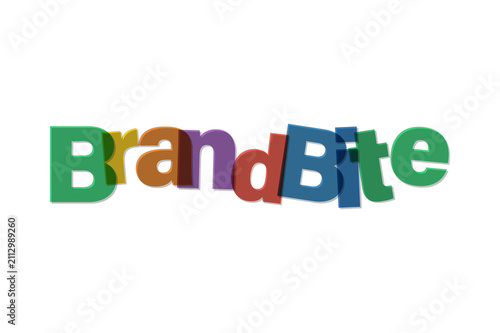 Colorful 3d brandbite text logo design isolated on a solid black background