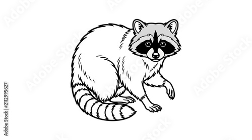 Sitting raccoon character line art illustration