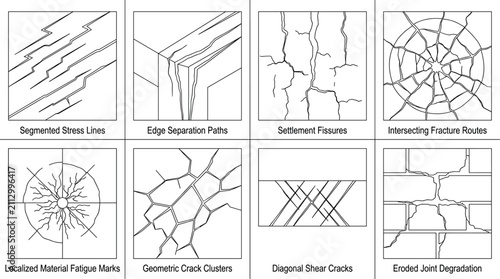 Canvastavla Vector Diagram Collection of Crack and Fracture Patterns Including Stress Lines,