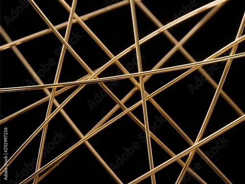 Luxury Golden Wire Mesh Background with Elegant Chaotic Diagonal Lines on Black