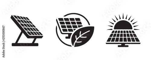 Konstfotografi Solar energy panel icons set for eco friendly power generation and renewable resource technologies