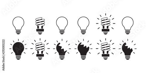 Quadro su tela Light bulb variations icon set including standard incandescent energy efficient and broken versions