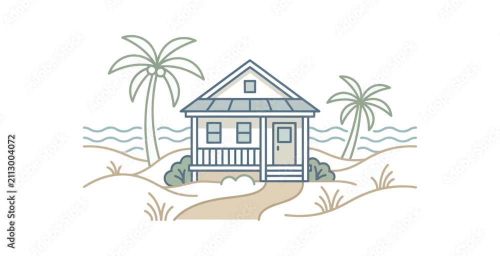Obraz premium Minimal Flat Design Beach House Vector Illustration