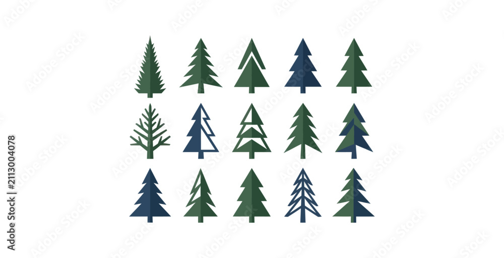 Fototapeta premium Flat Design Evergreen Tree Vector Set