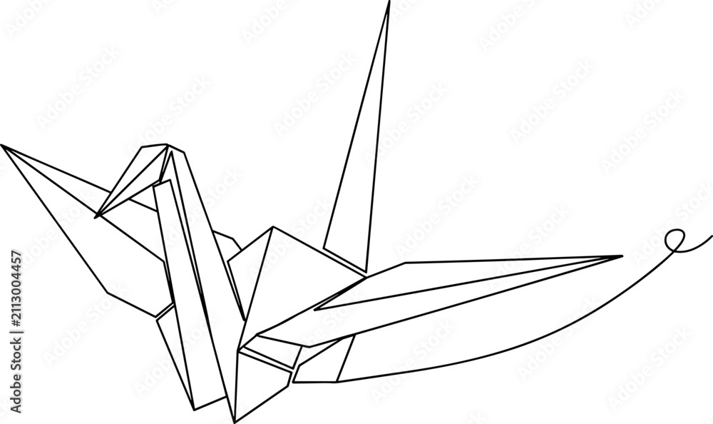 Obraz premium Origami crane vector illustration with elegant folded paper design, traditional Japanese artwork, decorative geometric composition, creative background pattern, minimal line drawing artwork