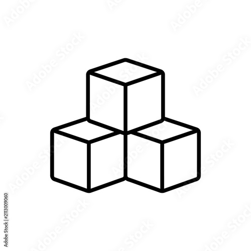 Minimalist outline icon of three stacked cubes representing modular structure.