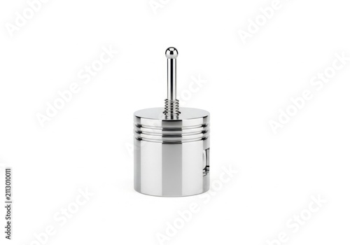 Polished chrome industrial mechanical component on white background