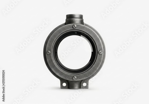 Industrial metal porthole sight glass on white background