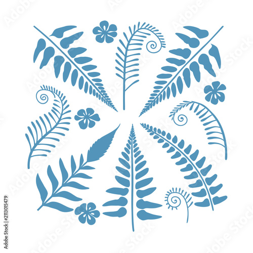 Elegant Fern Fronds Line Art Vector Illustration, Botanical Black Outline Foliage Clipart