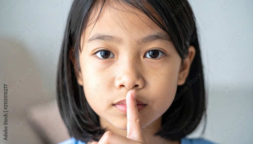 Fototapeta premium asian girl making quiet gesture close up