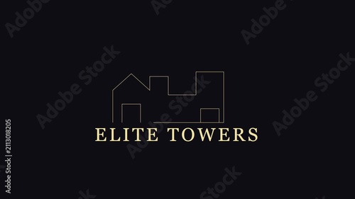 Elite towers real estate animation: minimalist gold line house reveal on dark 4k background