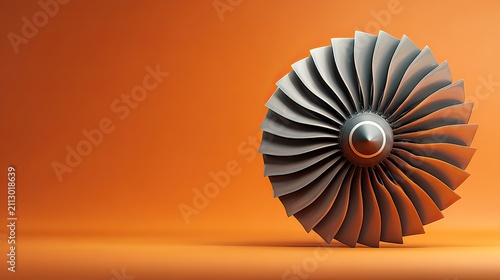 Industrial turbine blade design showcasing engineering and technology with an orange background for creative applications
