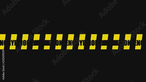 Encryption warning caution tape motion animation 4k background, with scrolling text, and industrial yellow, and black hazard stripes